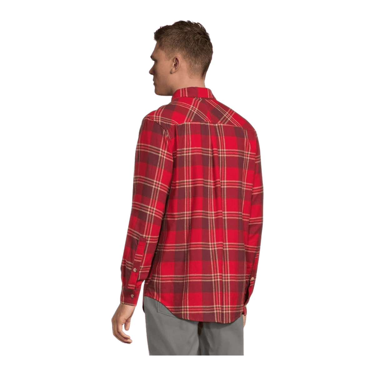 COLUMBIA MEN'S FLARE GUN STRETCH FLANNEL - MOUNTAIN RED TRAILS - BACK VIEW