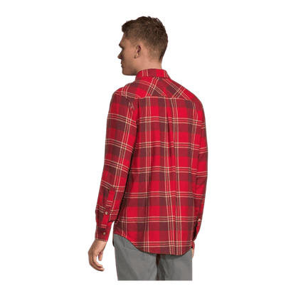 COLUMBIA MEN'S FLARE GUN STRETCH FLANNEL - MOUNTAIN RED TRAILS - BACK VIEW