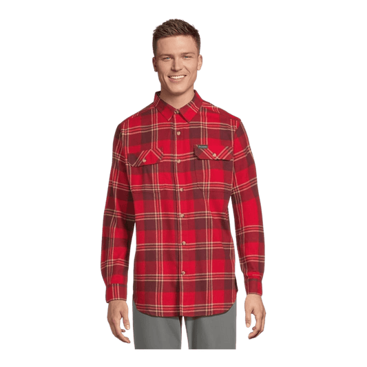 COLUMBIA MEN'S FLARE GUN STRETCH FLANNEL - MOUNTAIN RED TRAILS - FRONT VIEW