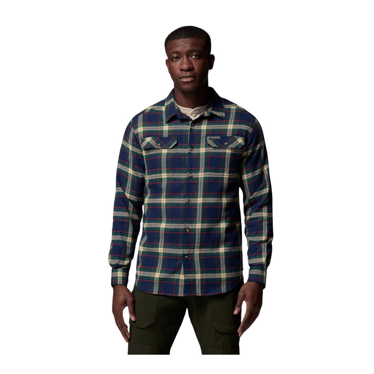 COLUMBIA MEN'S FLARE GUN STRETCH FLANNEL SHIRT - COLLEGIATE NAVY - FRONT VIEW