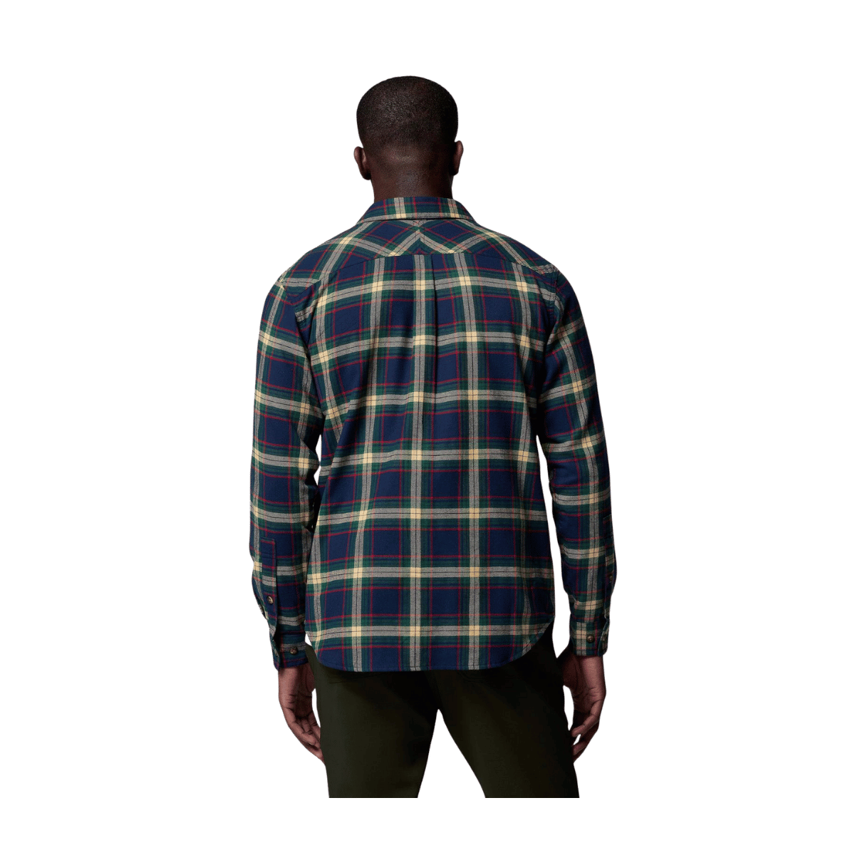 COLUMBIA MEN'S FLARE GUN STRETCH FLANNEL SHIRT - COLLEGIATE NAVY - BACK VIEW
