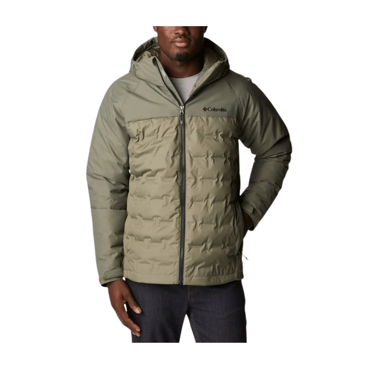 COLUMBIA MEN'S GRAND TREK™ II DOWN HOODED JACKET – STONE GREEN - FRONT VIEW