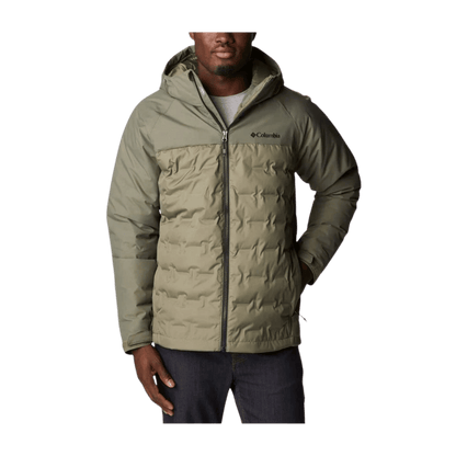 COLUMBIA MEN'S GRAND TREK™ II DOWN HOODED JACKET – STONE GREEN - FRONT VIEW