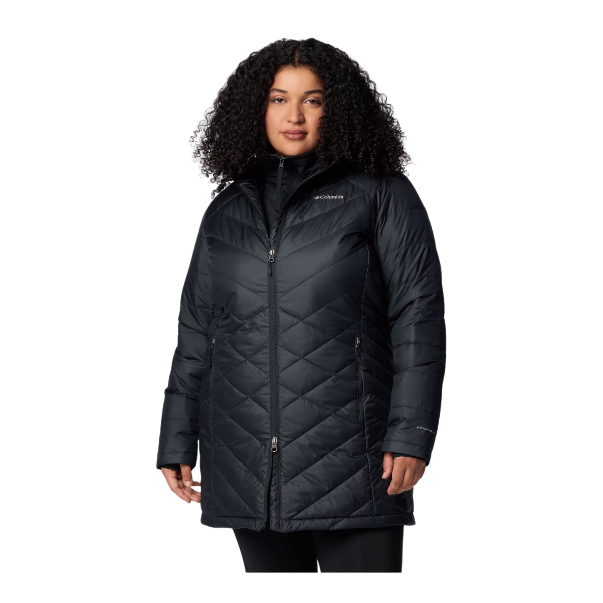 COLUMBIA WOMEN'S HEAVENLY LONG HOODED JACKET - PLUS SIZE - BLACK - FRONT VIEW