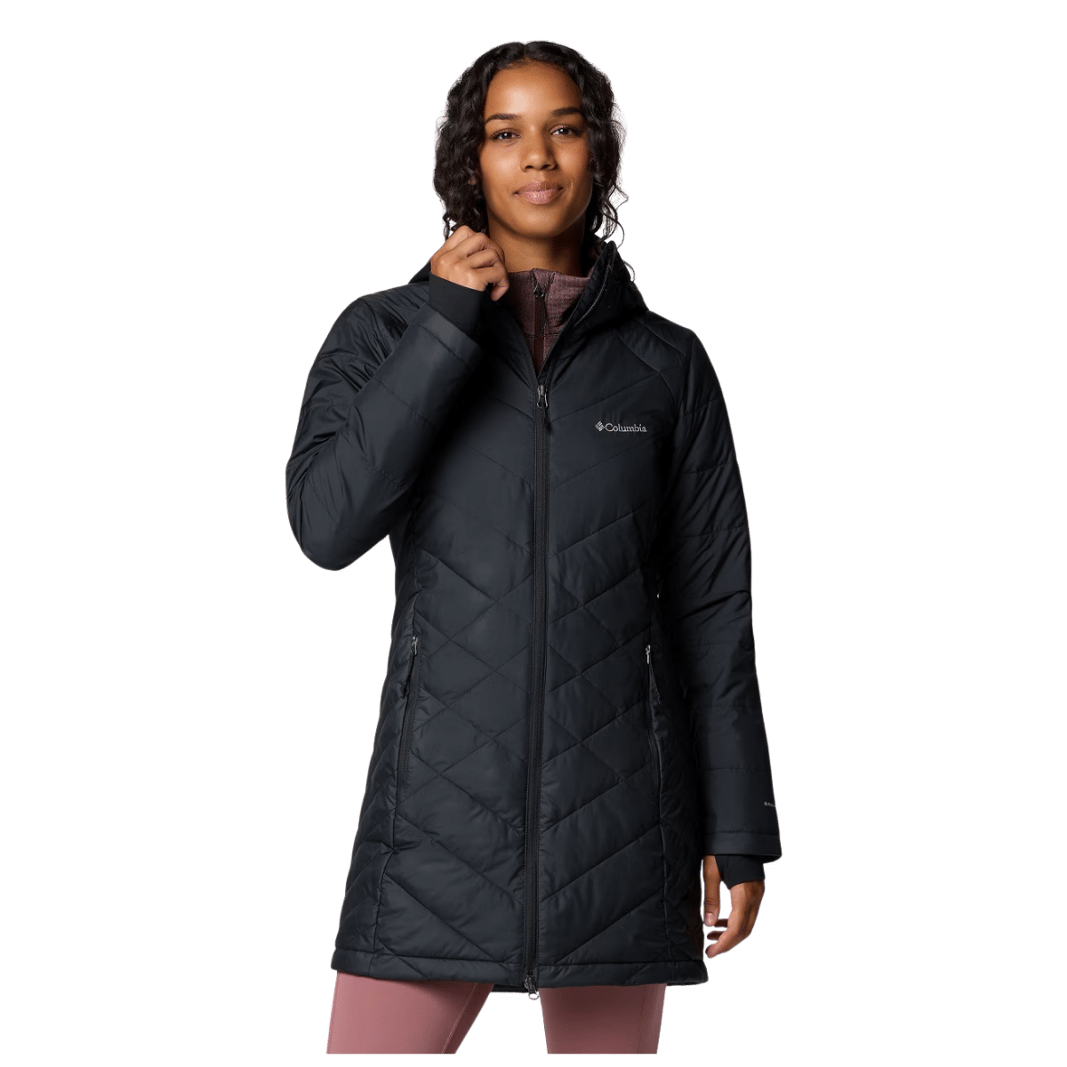 COLUMBIA WOMEN'S HEAVENLY LONG HOODED JACKET - BLACK - FRONT VIEW