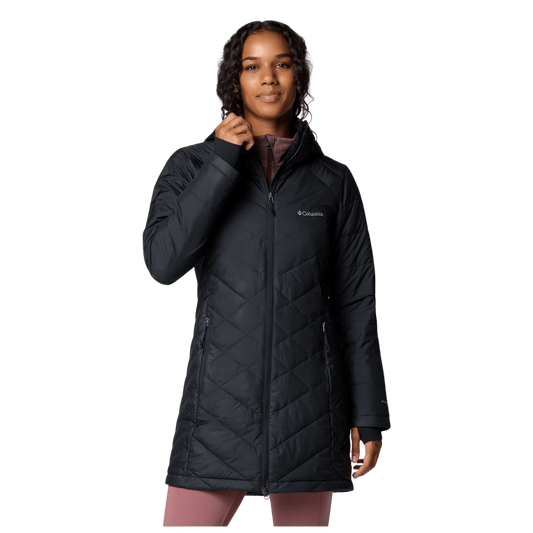 COLUMBIA WOMEN'S HEAVENLY LONG HOODED JACKET - BLACK - FRONT VIEW