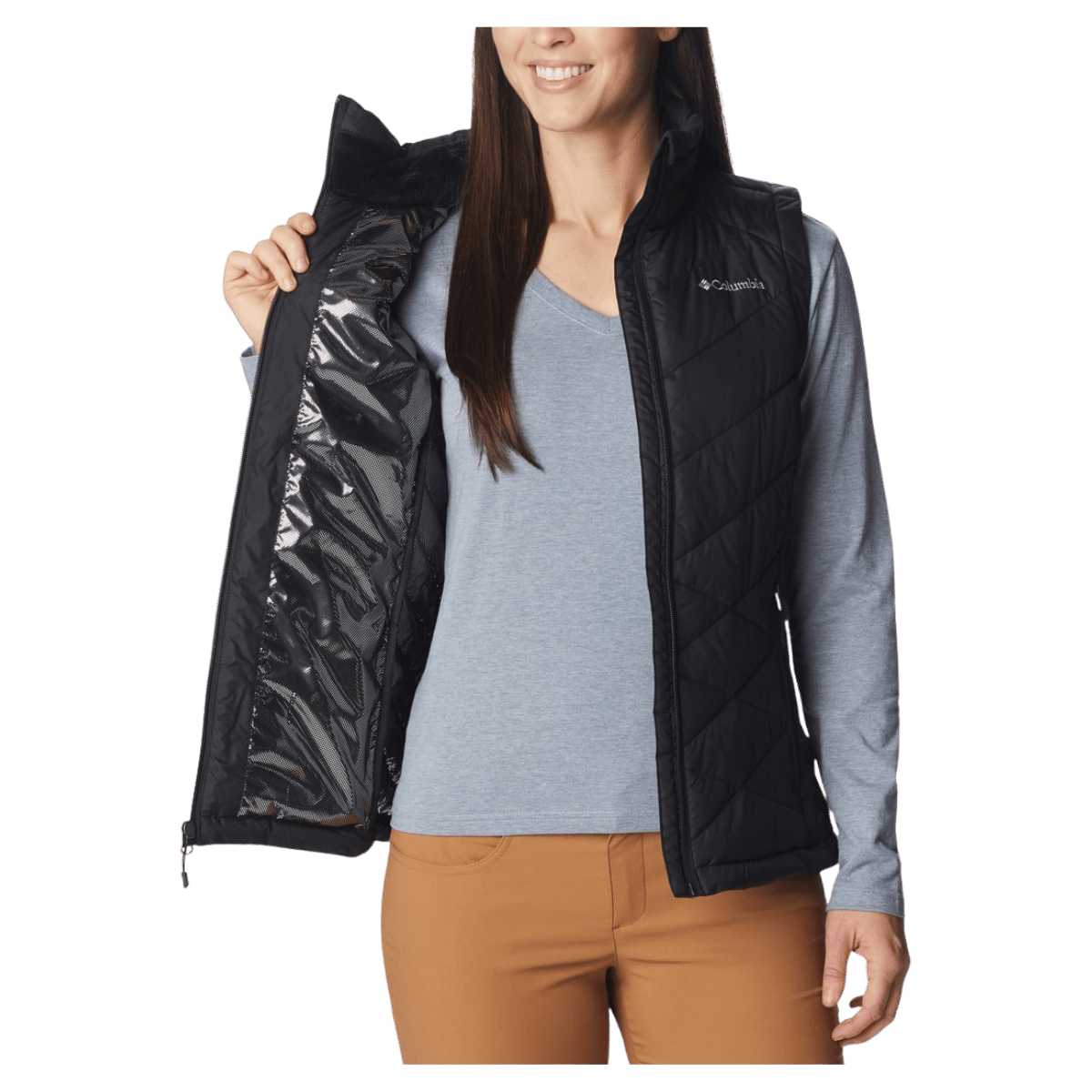 COLUMBIA WOMEN'S HEAVENLY COLLEGIATE VEST - BLACK - FRONT INNER VIEW