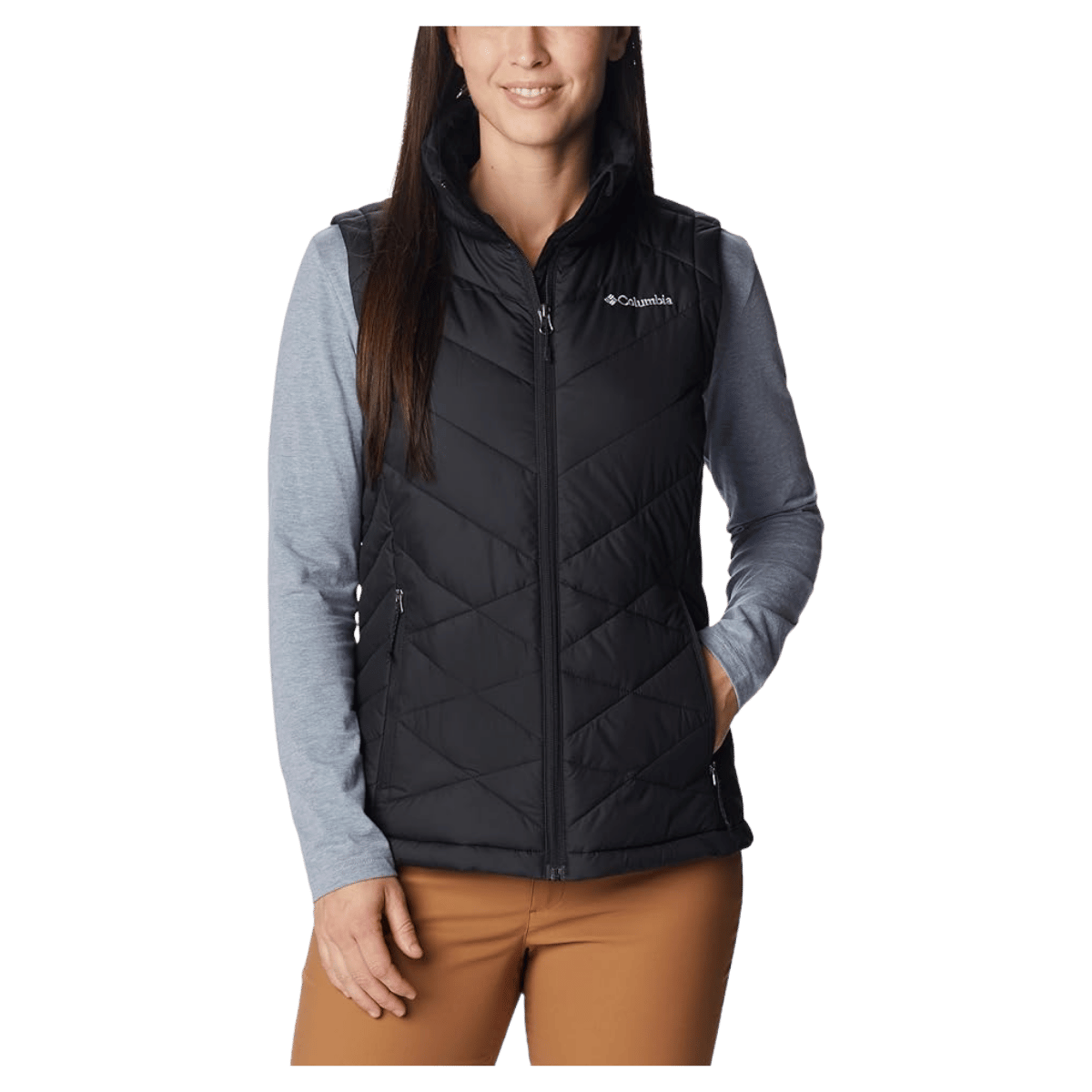 COLUMBIA WOMEN'S HEAVENLY COLLEGIATE VEST - BLACK - FRONT VIEW