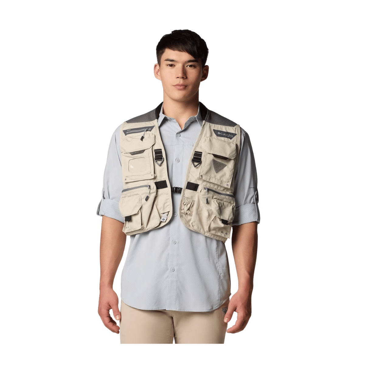 COLUMBIA MEN'S HENRY'S FORK VI VEST - FOSSIL - FRONT VIEW