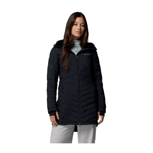 COLUMBIA WOMEN'S JOY PEAK II MID HOODED JACKET - BLACK - FRONT VIEW