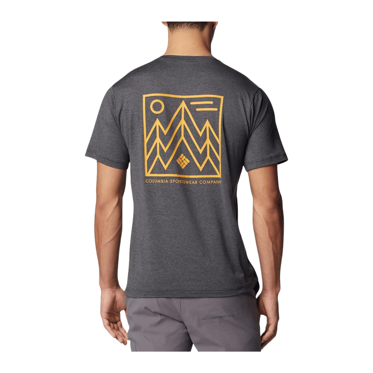 COLUMBIA KWICK HIKE BACK GRAPHIC SHORT SLEEVE TEE -BLACK HEATHER - BACK VIEW