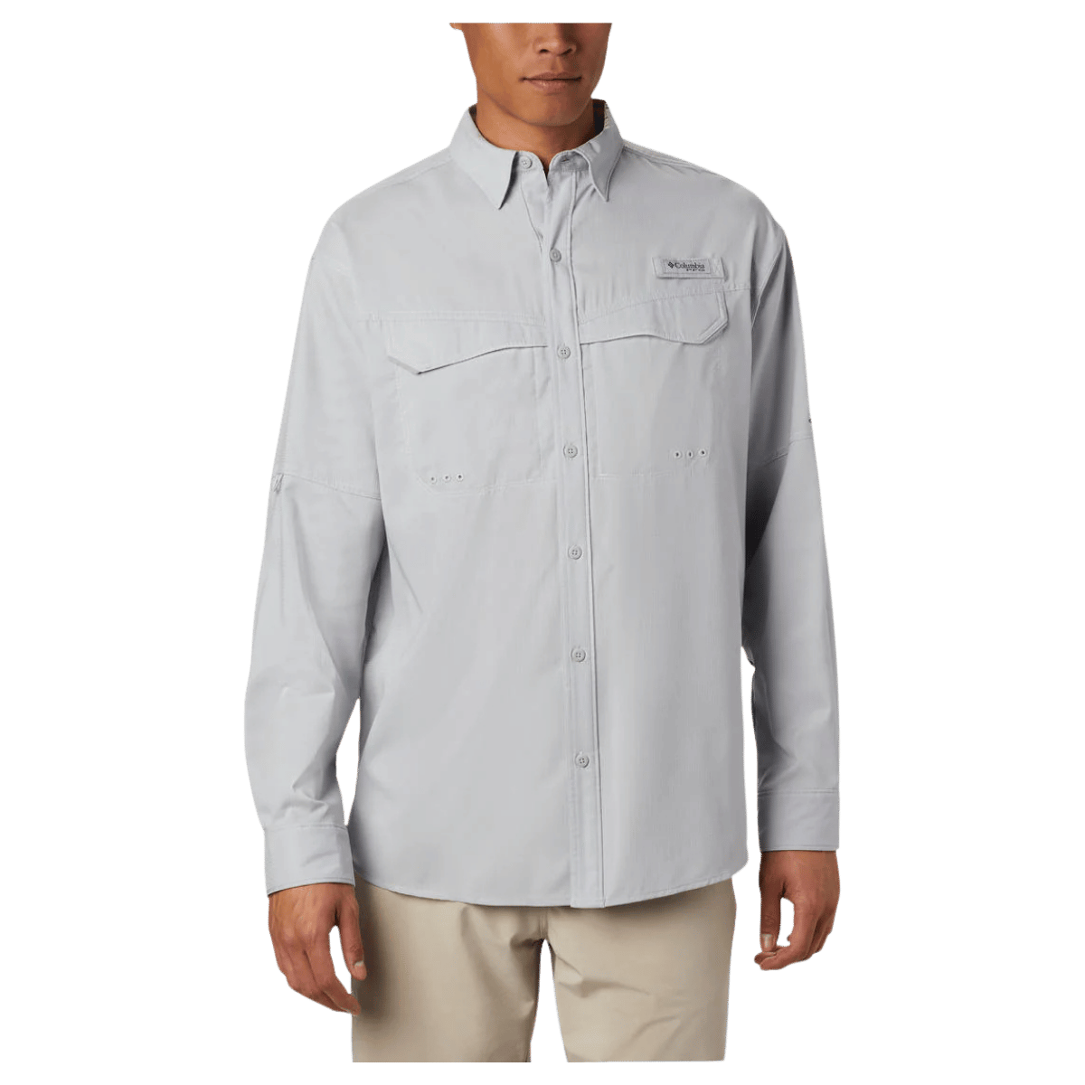 COLUMBIA LOW DRAG OFFSHORE LONG SLEEVE SHIRT - COOL GREY/WHITE - FRONT VIEW