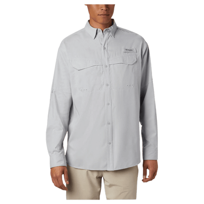 COLUMBIA LOW DRAG OFFSHORE LONG SLEEVE SHIRT - COOL GREY/WHITE - FRONT VIEW