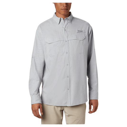 COLUMBIA LOW DRAG OFFSHORE LONG SLEEVE SHIRT - COOL GREY/WHITE - FRONT VIEW