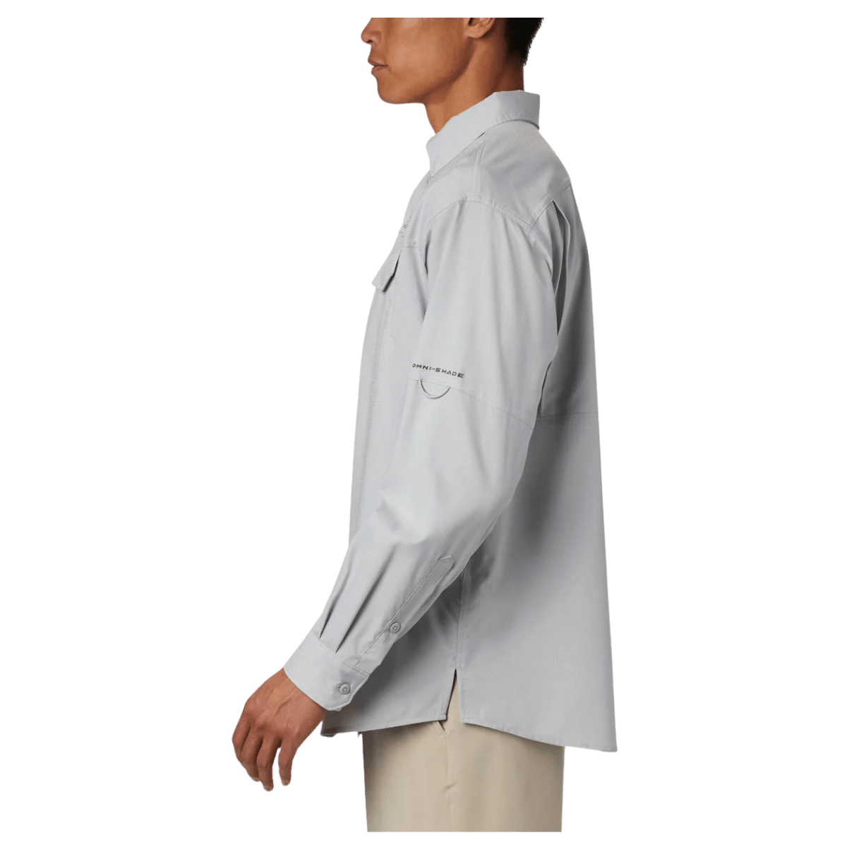 COLUMBIA LOW DRAG OFFSHORE LONG SLEEVE SHIRT - COOL GREY/WHITE - SIDE VIEW