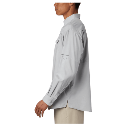 COLUMBIA LOW DRAG OFFSHORE LONG SLEEVE SHIRT - COOL GREY/WHITE - SIDE VIEW