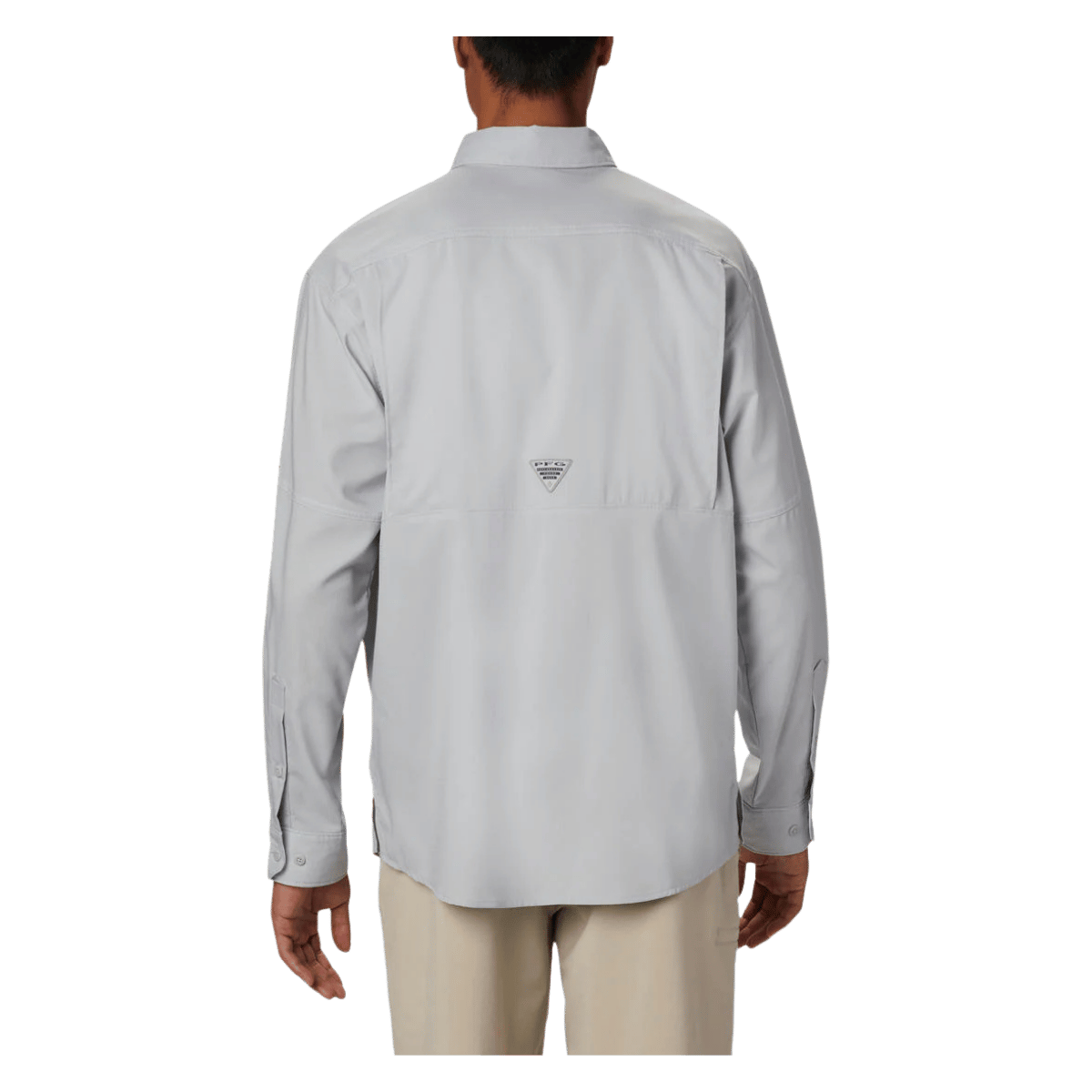 COLUMBIA LOW DRAG OFFSHORE LONG SLEEVE SHIRT - COOL GREY/WHITE - BACK VIEW