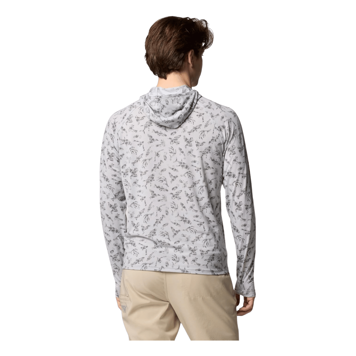 COLUMBIA PFG UNCHARTED HOODIE - COOL GREY HUNTFISH - BACK VIEW