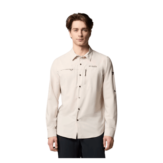 COLUMBIA MEN'S SUMMIT VALLEY WOVEN LONG SLEEVE SHIRT - DARK STONE - FRONT VIEW