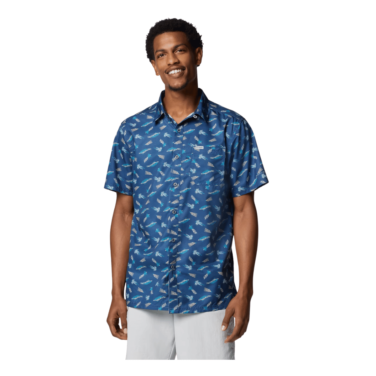 COLUMBIA MEN'S SUPER SLACK TIDE CAMP SHIRT - CARBON FLY - FRONT VIEW