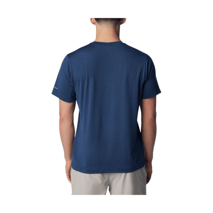 COLUMBIA MEN'S TECH TRAIL CREW NECK II T-SHIRT - COLLEGIATE NAVY HEATHER - BACK VIEW