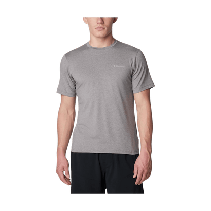 COLUMBIA MEN'S TECH TRAIL CREW NECK II T-SHIRT - BOULDER HEATHER - FRONT VIEW