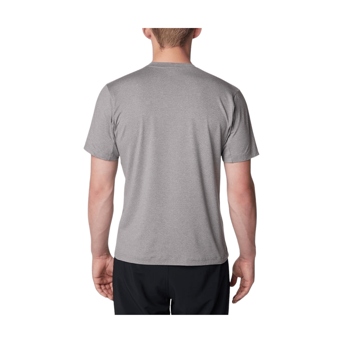 COLUMBIA MEN'S TECH TRAIL CREW NECK II T-SHIRT - BOULDER HEATHER - BACK VIEW