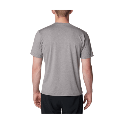 COLUMBIA MEN'S TECH TRAIL CREW NECK II T-SHIRT - BOULDER HEATHER - BACK VIEW