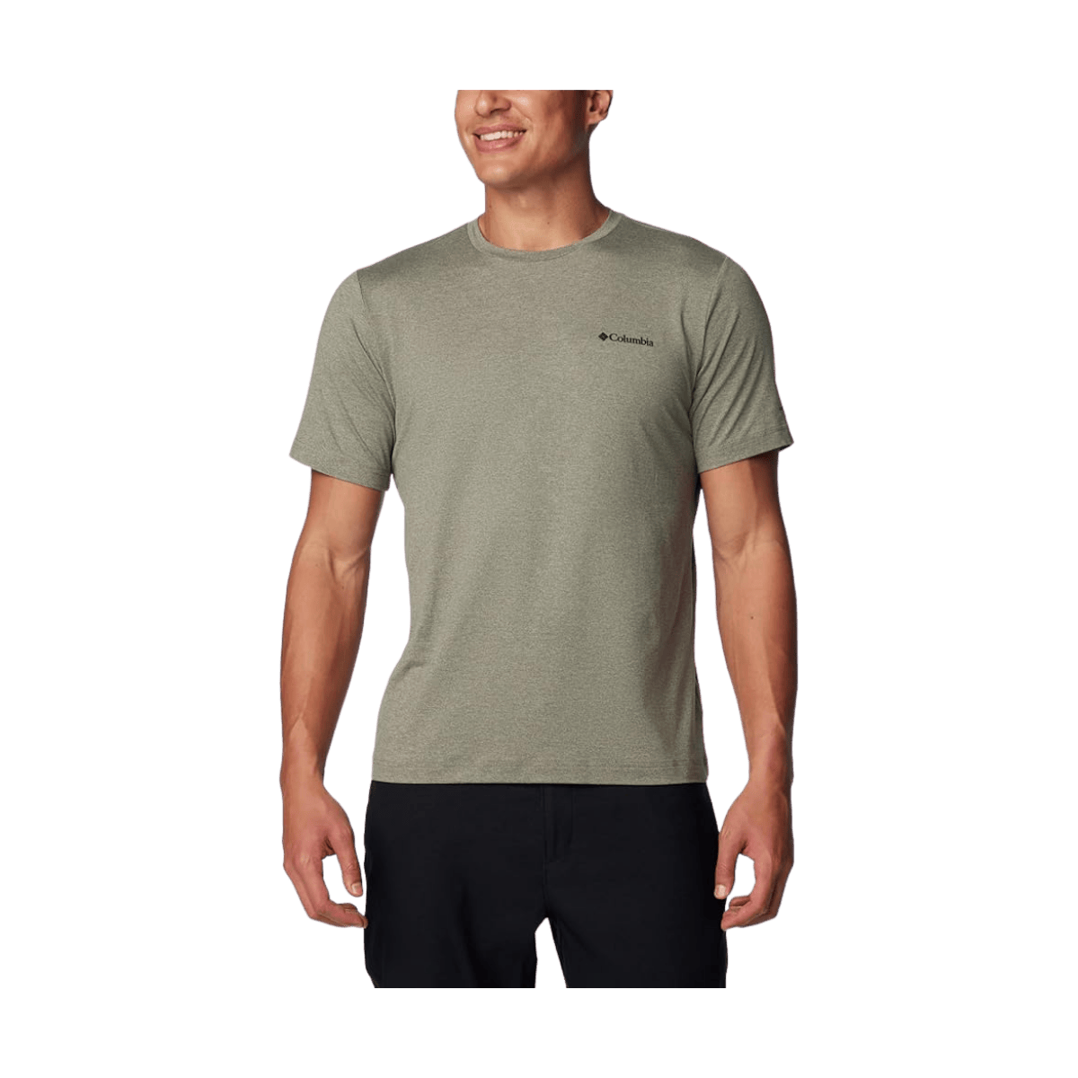 COLUMBIA MEN'S TECH TRAIL CREW NECK II T-SHIRT - STONE GREEN HEATHER - FRONT VIEW