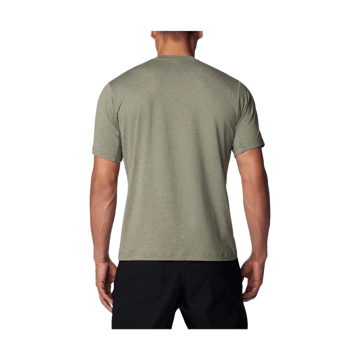 COLUMBIA MEN'S TECH TRAIL CREW NECK II T-SHIRT - STONE GREEN HEATHER - BACK VIEW