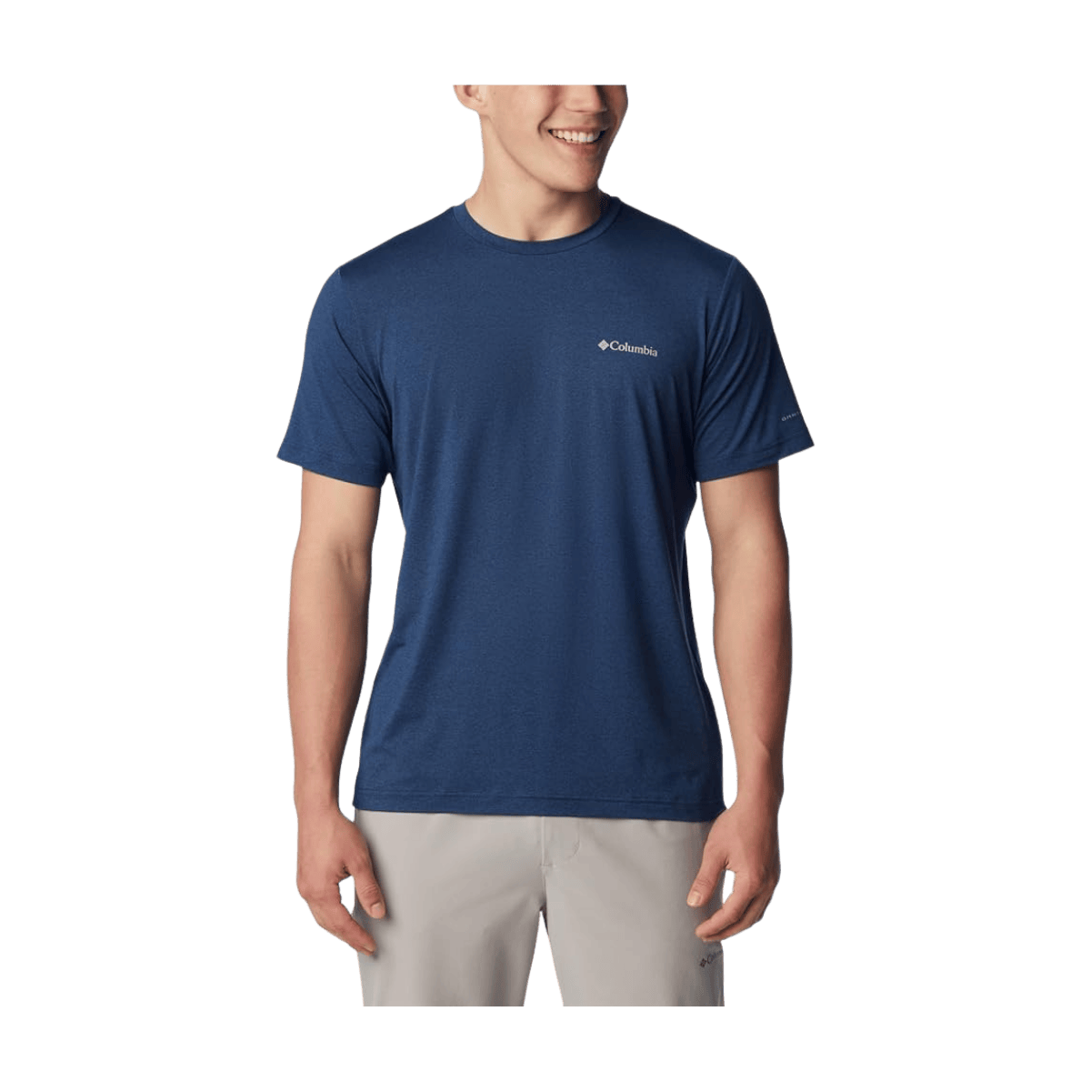 COLUMBIA MEN'S TECH TRAIL CREW NECK II T-SHIRT - COLLEGIATE NAVY HEATHER - FRONT VIEW