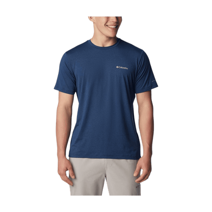 COLUMBIA MEN'S TECH TRAIL CREW NECK II T-SHIRT - COLLEGIATE NAVY HEATHER - FRONT VIEW