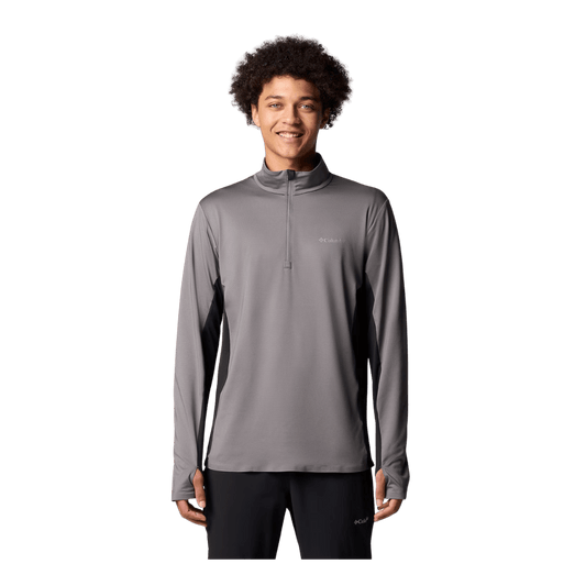 COLUMBIA MEN'S THREE PITCH HALF ZIP SHIRT - CITY GREY/BLACK - FRONT VIEW