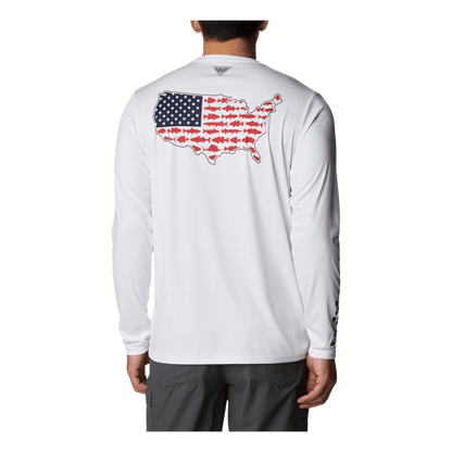 COLUMBIA MEN'S TERMINAL TACKLE PFG STATETRIOT LONG SLEEVE - WHITE - BACK VIEW