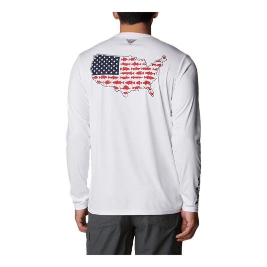 COLUMBIA MEN'S TERMINAL TACKLE PFG STATETRIOT LONG SLEEVE - WHITE - BACK VIEW