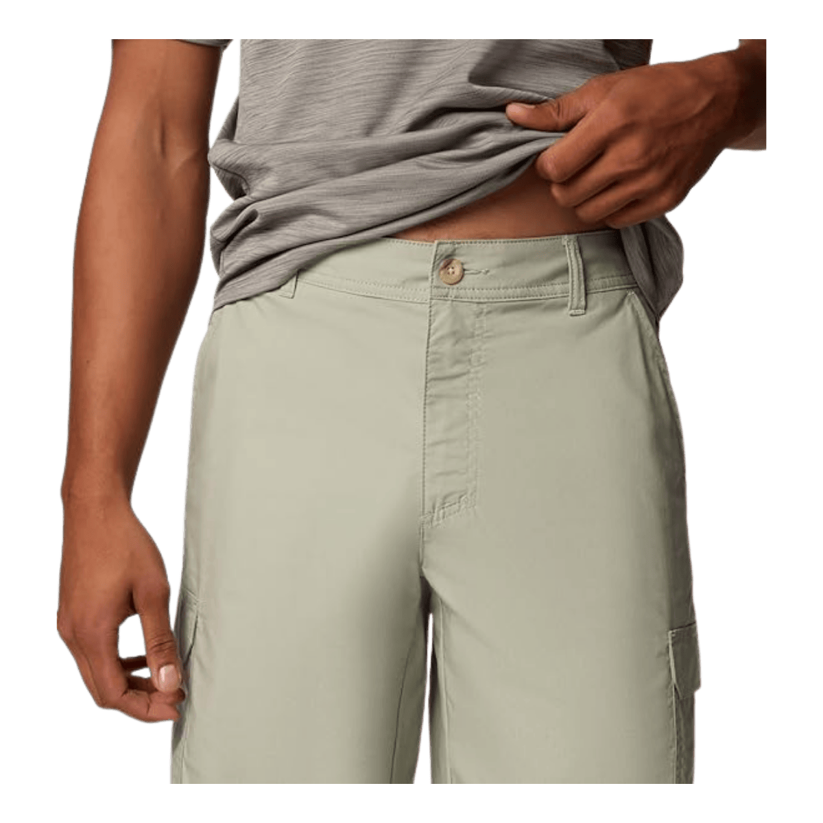COLUMBIA MEN'S WASHED OUT CARGO SHORT II 10" - SAFARI - CLOSE UP FRONT VIEW