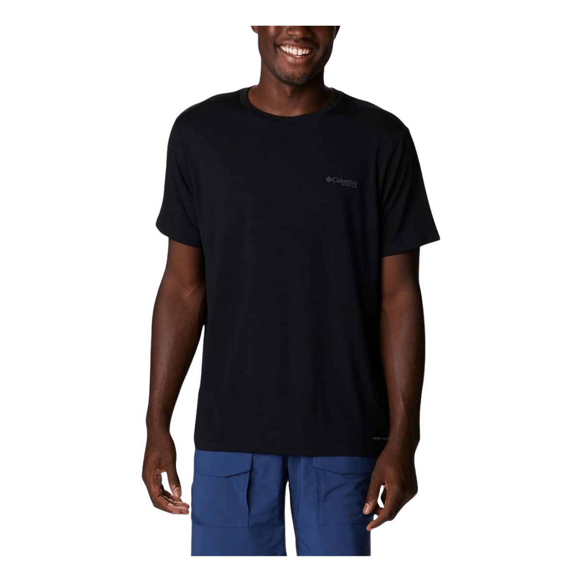 COLUMBIA PFG FISH FLAG TECH TEE SHORT SLEEVE SHIRT - BLACK - FRONT VIEW