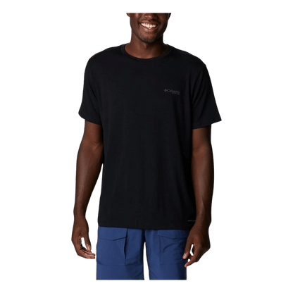 COLUMBIA PFG FISH FLAG TECH TEE SHORT SLEEVE SHIRT - BLACK - FRONT VIEW