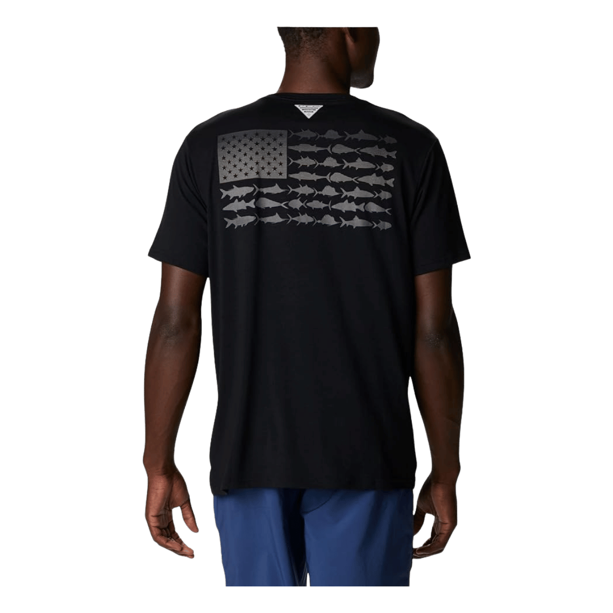 COLUMBIA PFG FISH FLAG TECH TEE SHORT SLEEVE SHIRT - BLACK - BACK  VIEW