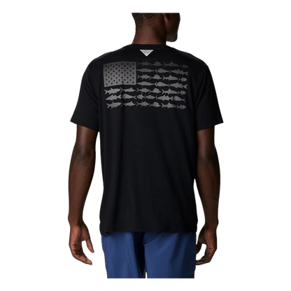 COLUMBIA PFG FISH FLAG TECH TEE SHORT SLEEVE SHIRT - BLACK - BACK  VIEW