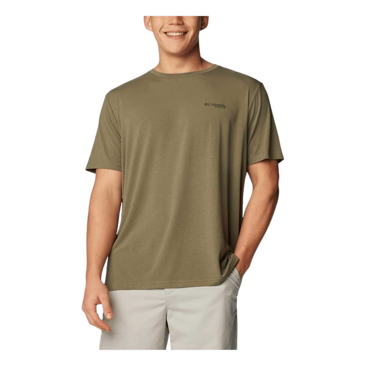 COLUMBIA PFG FISH FLAG TECH TEE SHORT SLEEVE SHIRT - CYPRESS- FRONT VIEW