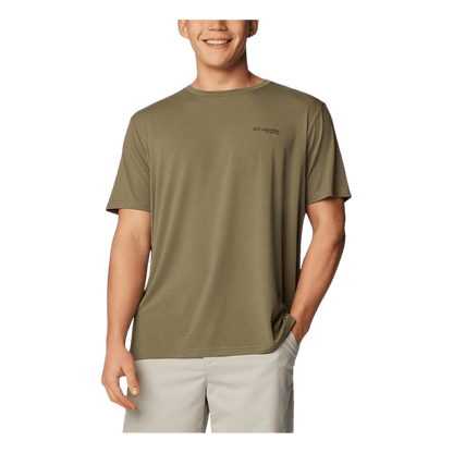 COLUMBIA PFG FISH FLAG TECH TEE SHORT SLEEVE SHIRT - CYPRESS- FRONT VIEW