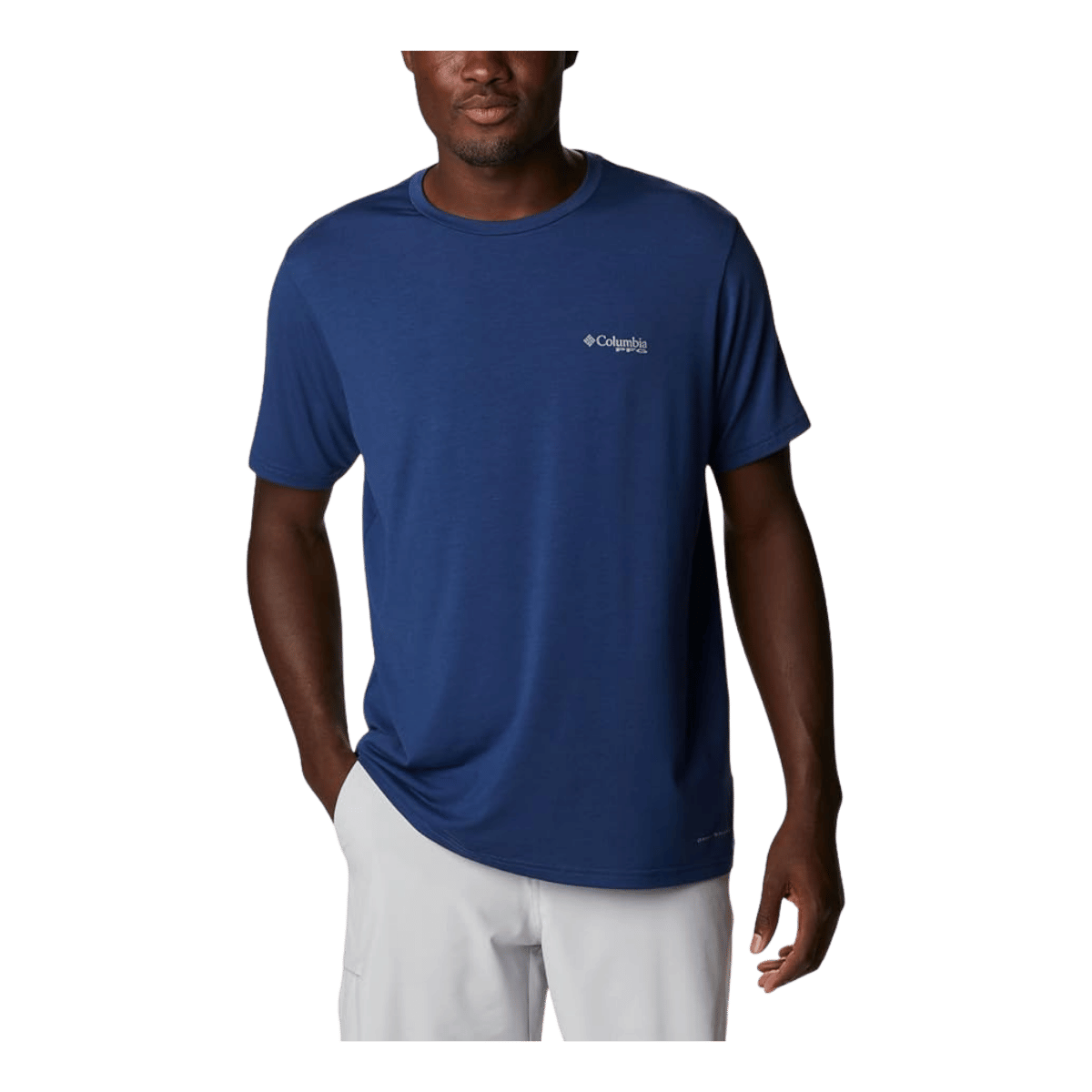 COLUMBIA PFG FISH FLAG TECH TEE SHORT SLEEVE SHIRT - CARBON - FRONT VIEW