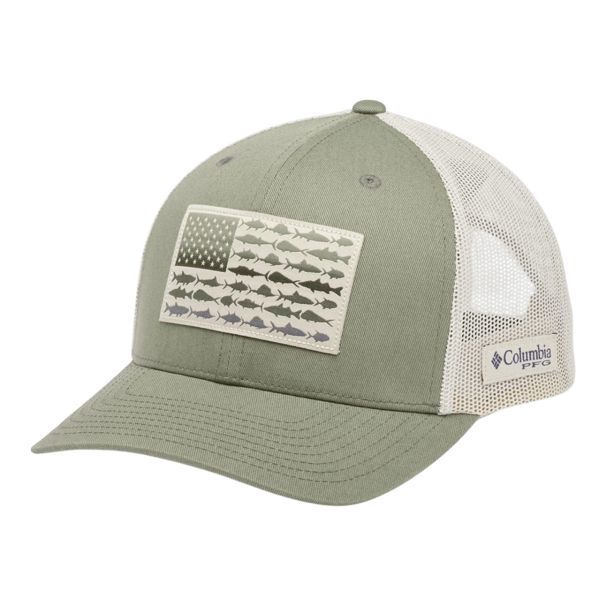 COLUMBIA PFG FISH FLAG MESH SNAP BACK - CYPRESS - ONE SIZE - FRONT VIEW