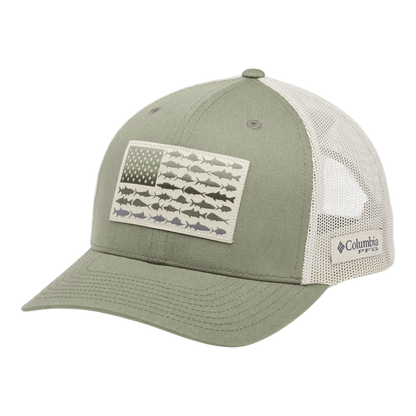 COLUMBIA PFG FISH FLAG MESH SNAP BACK - CYPRESS - ONE SIZE - FRONT VIEW