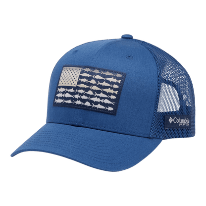 COLUMBIA PFG FISH FLAG MESH SNAP BACK - CARBON, COLLEGIATE NAVY - ONE SIZE -FRONT VIEW
