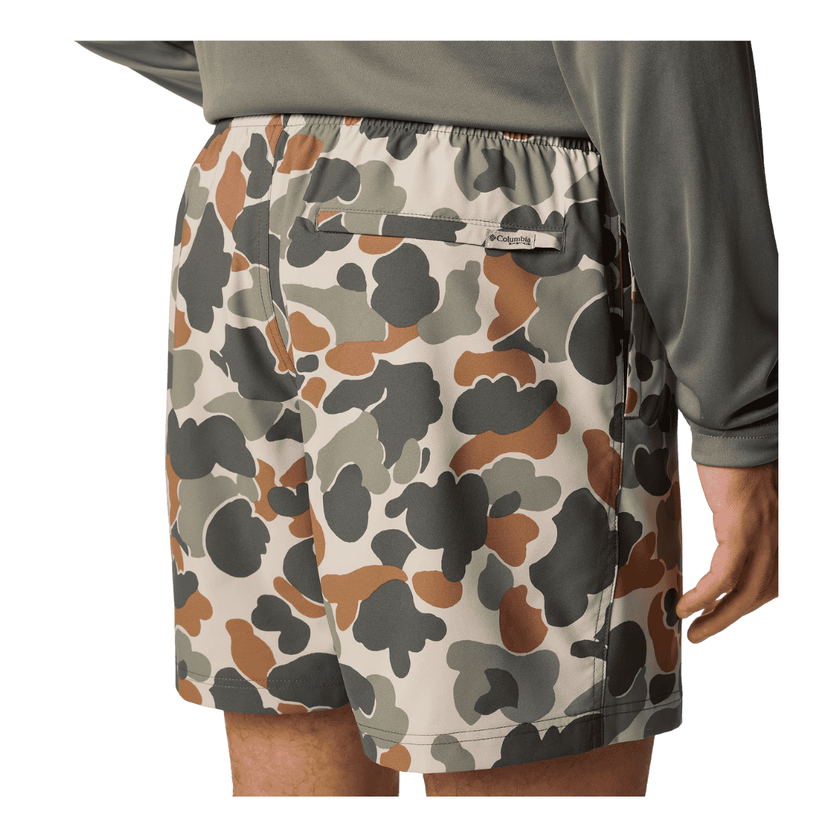 COLUMBIA PFG RAMBLER PRINT WATER SHORTS 8" - FOSSIL DELTAHUNTER - BACK VIEW