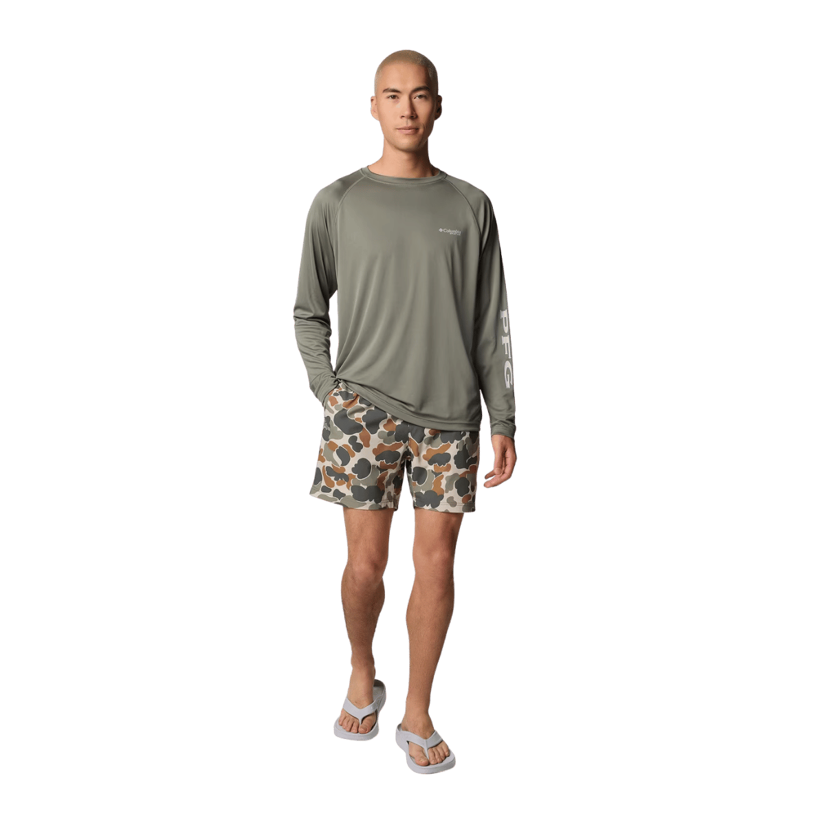 COLUMBIA PFG RAMBLER PRINT WATER SHORTS 8" - FOSSIL DELTAHUNTER - FRONT VIEW