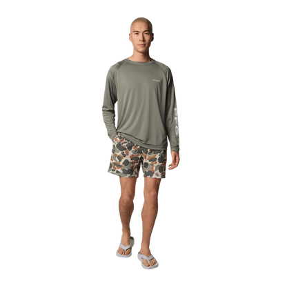COLUMBIA PFG RAMBLER PRINT WATER SHORTS 8" - FOSSIL DELTAHUNTER - FRONT VIEW