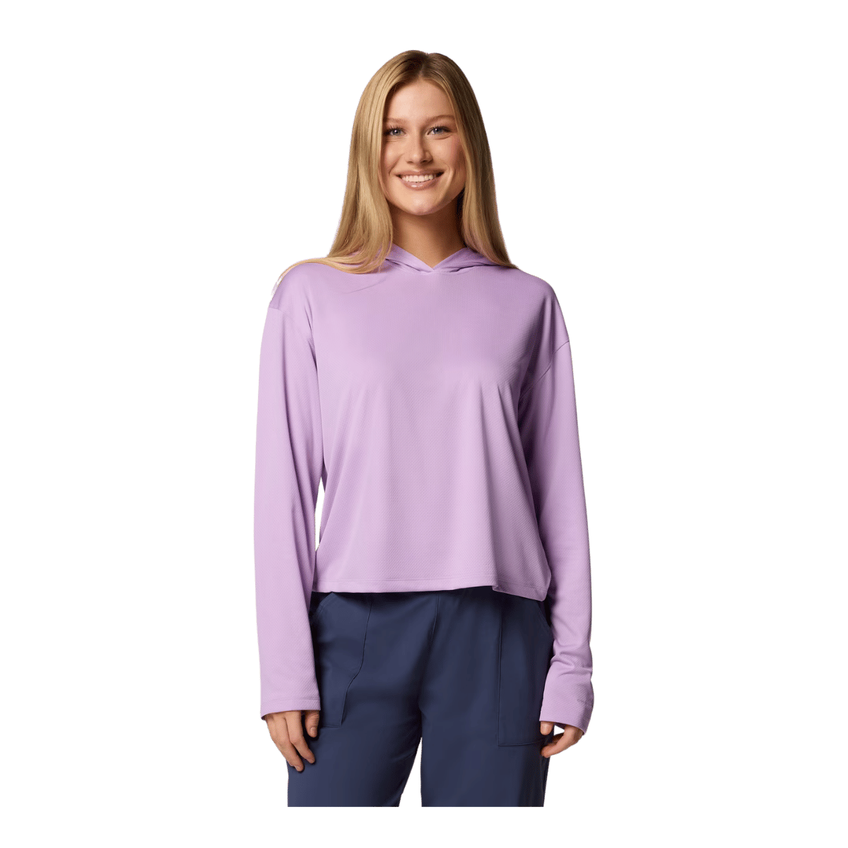 COLUMBIA WOMEN'S PFG SOLAR STREAM HOODIE - HYDRANGEA - FRONT VIEW